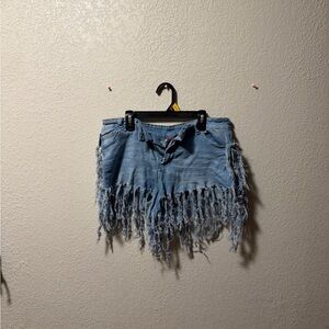 Fringed Denim Shorts